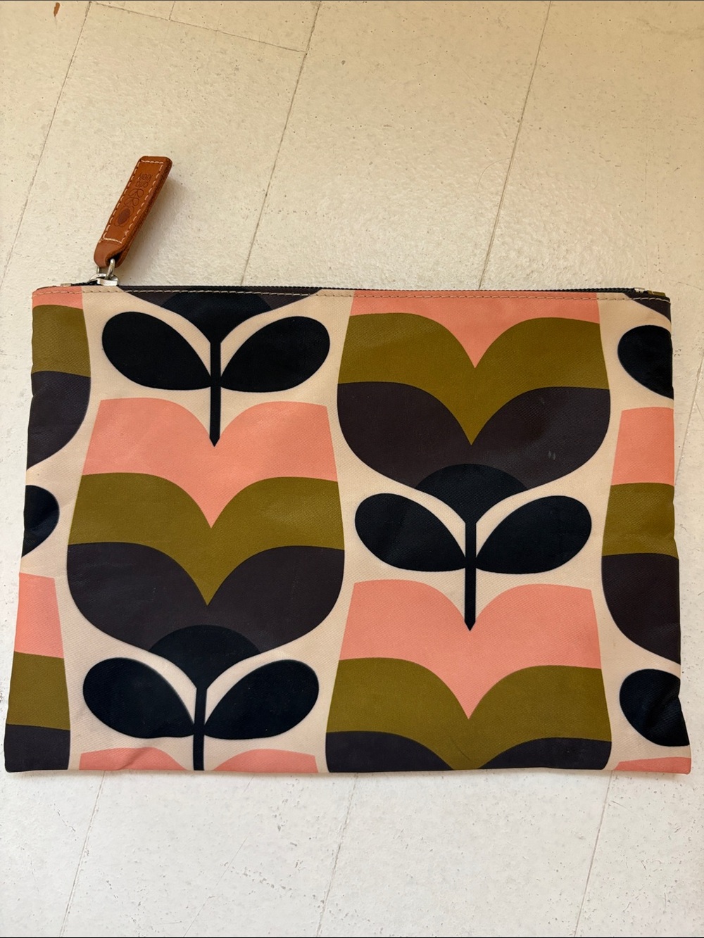 Orla Kiely Olive, Pink & Black Stem-Print Cosmetic Pouch